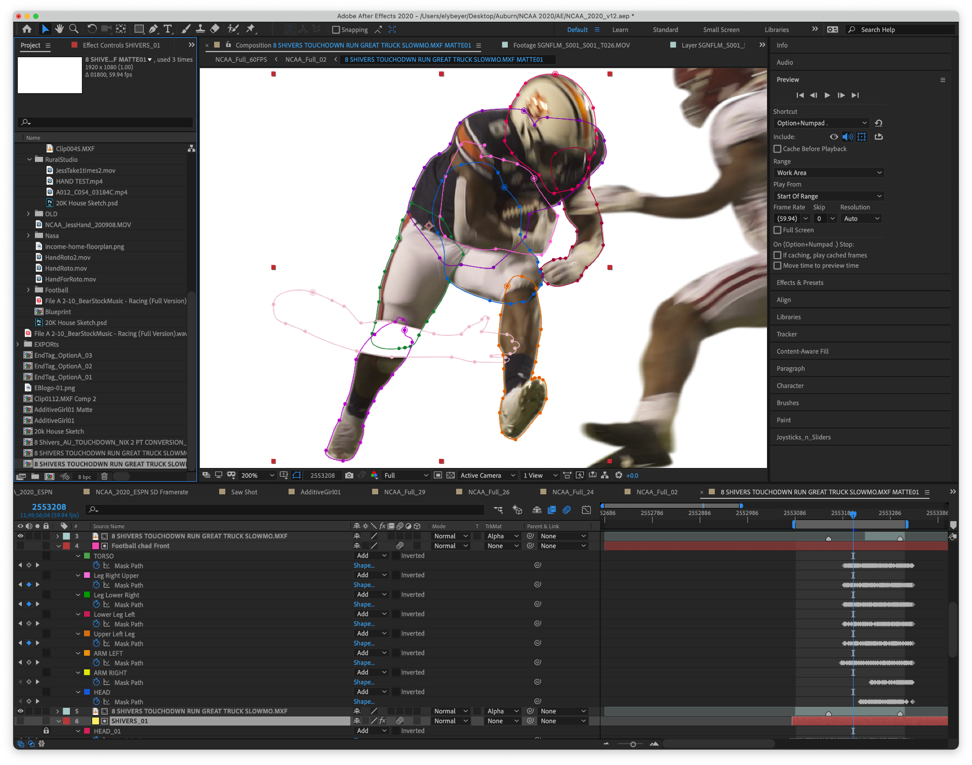 After Effects GUI rotoscoping football player